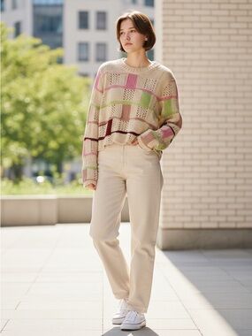 L.A. Hearts Cropped Patchwork Cottagecore Sweater Boho Grandpa Knit Scalloped He